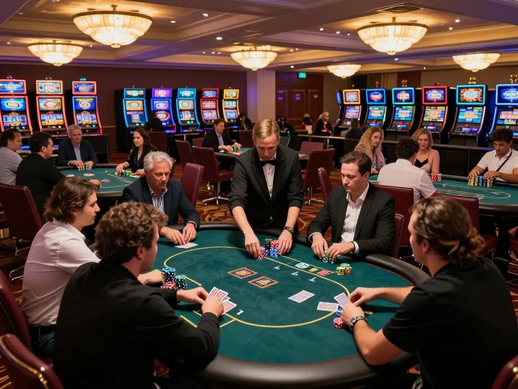Players engage in strategic poker at LV88 casino during a lively tournament.