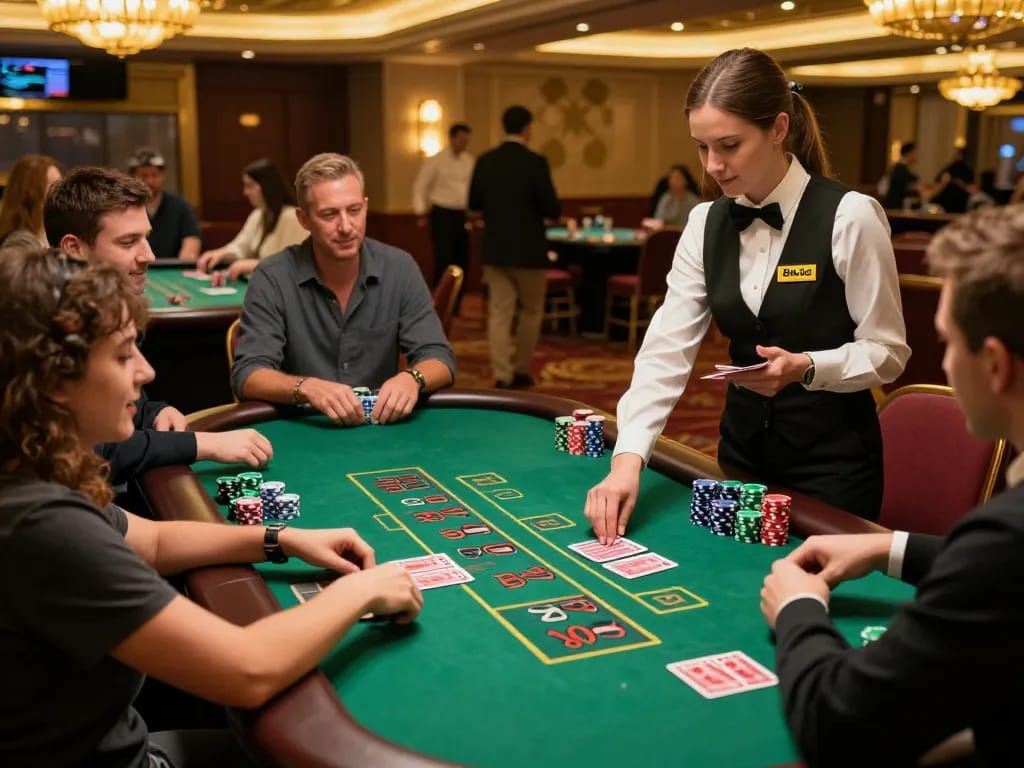 Experience thrilling blackjack gameplay at 8kbet casino with players engaged at the table.
