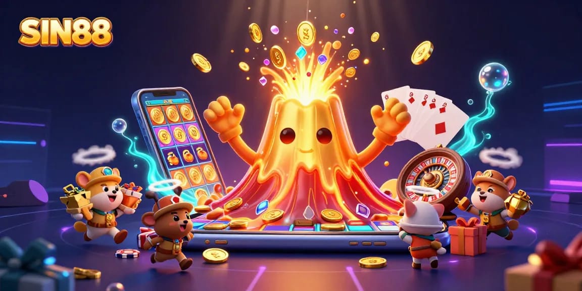 SIN88 captivates players with thrilling slot games and magnificent treasures overflowing from amazing volcano.