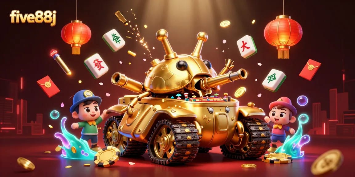 Experience winning strategies at five88j's vibrant casino, featuring confetti and golden gaming elements.