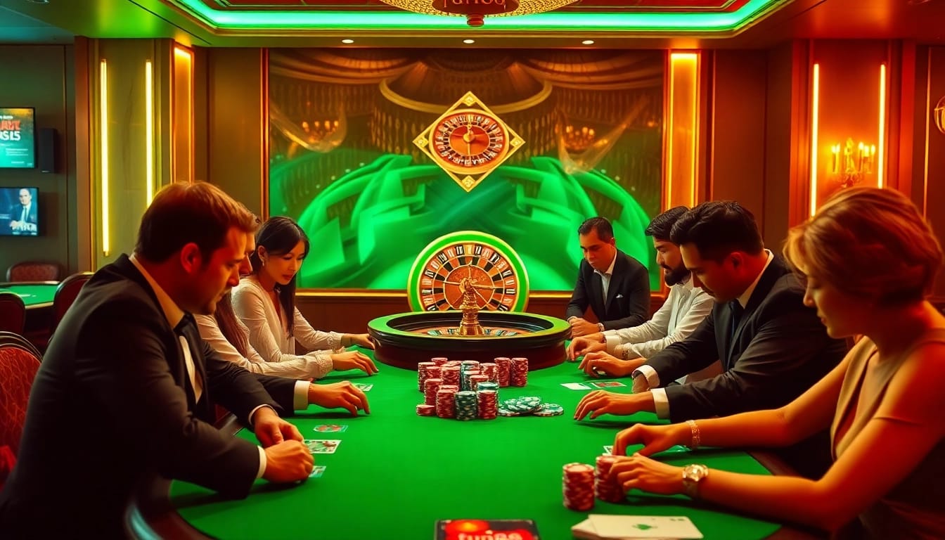 Exciting poker game scene at a luxury casino with Fun88 branding elements.