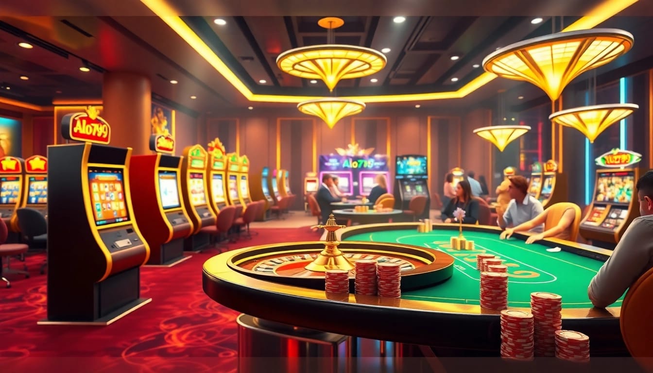 Alo789 Casino players engaging in thrilling gameplay at high-stakes gambling tables.