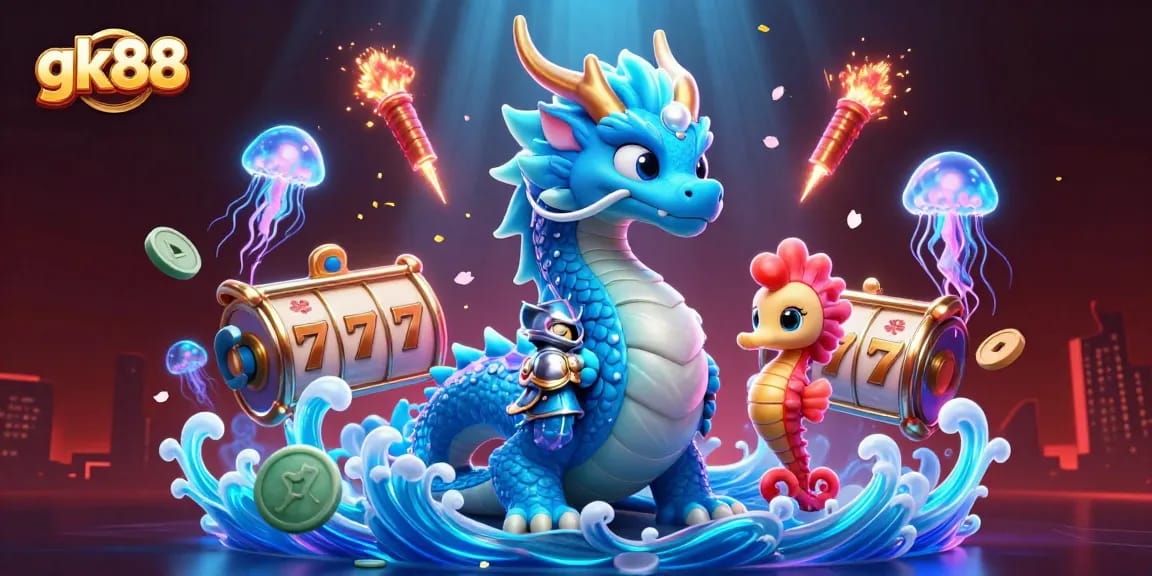 Engage in exciting gameplay with gk88's vibrant slot games and lucky symbols in a captivating underwater scene.