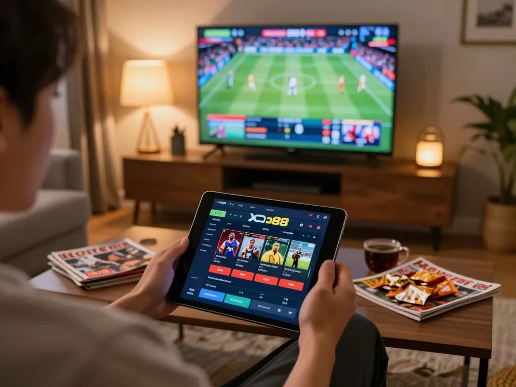 Betting on sports at Xo88 while enjoying a cozy home atmosphere with friends.
