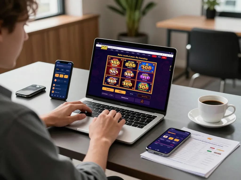 Engaging with 566 online casino interface while enjoying casual gaming setup.