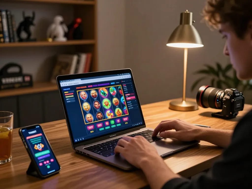 Engage with THABET's online gambling platform, showcasing dynamic gameplay and a modern gaming setup