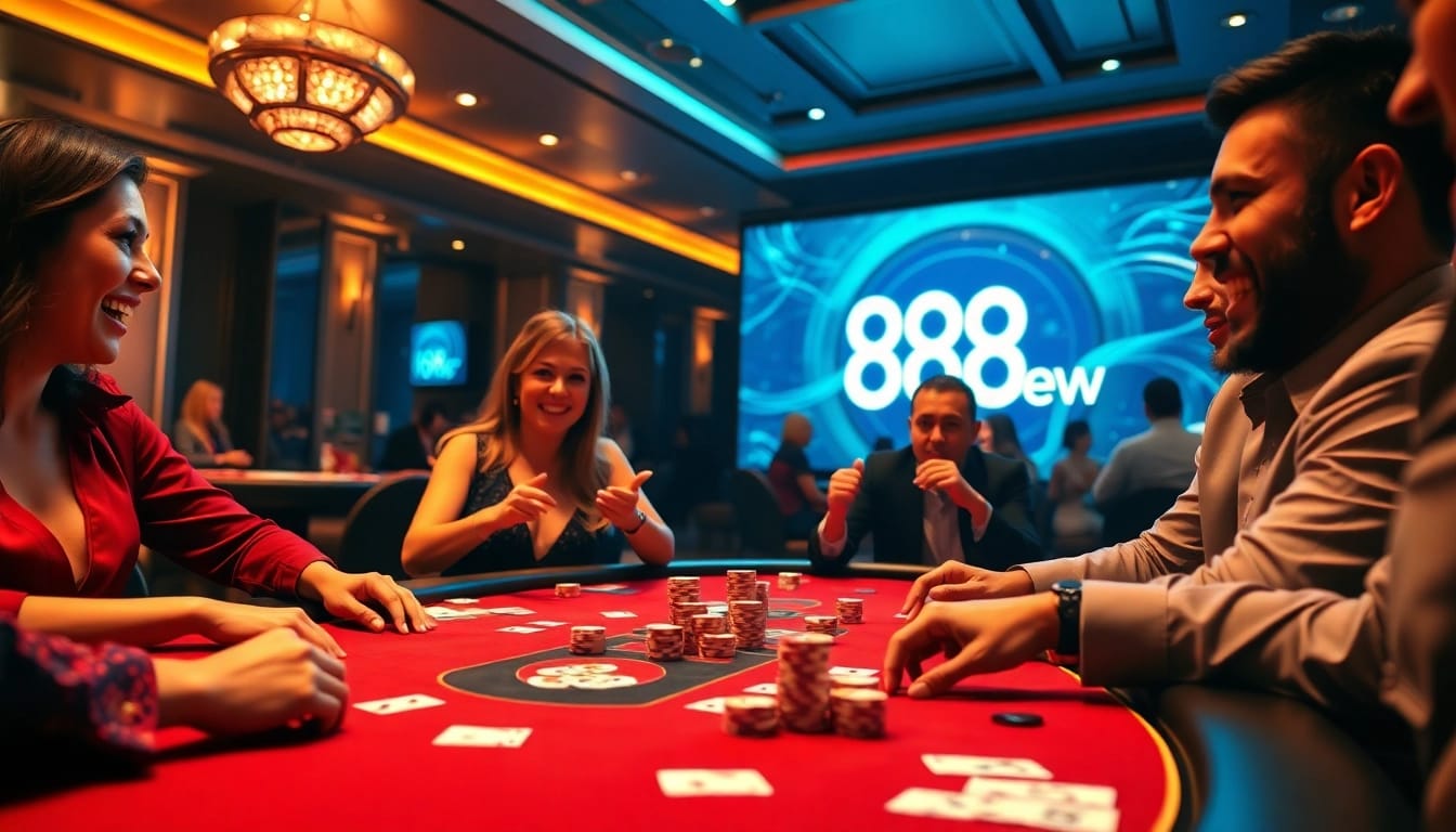 Experience online excitement at 888new with players enjoying a lively casino table atmosphere.