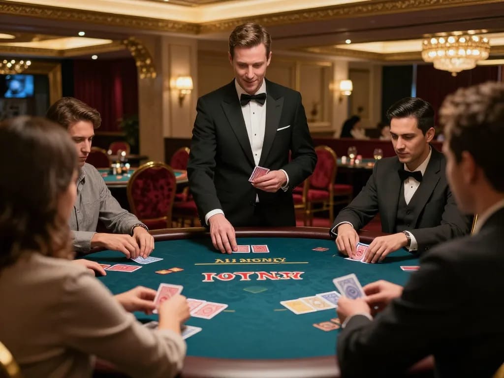 Vua88 gaming experience with players engaged at a high-end casino table, showcasing strategic gameplay
