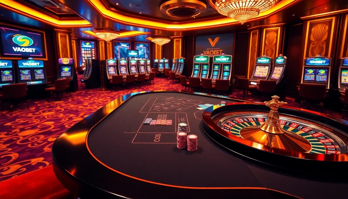 Betting at a luxurious VAOBET casino table surrounded by poker chips and cards, enhancing player excitement.
