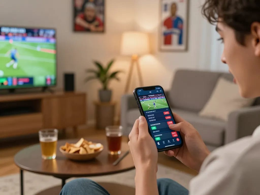 rik88 sports betting excitement displayed on a smartphone with live odds in a cozy setting