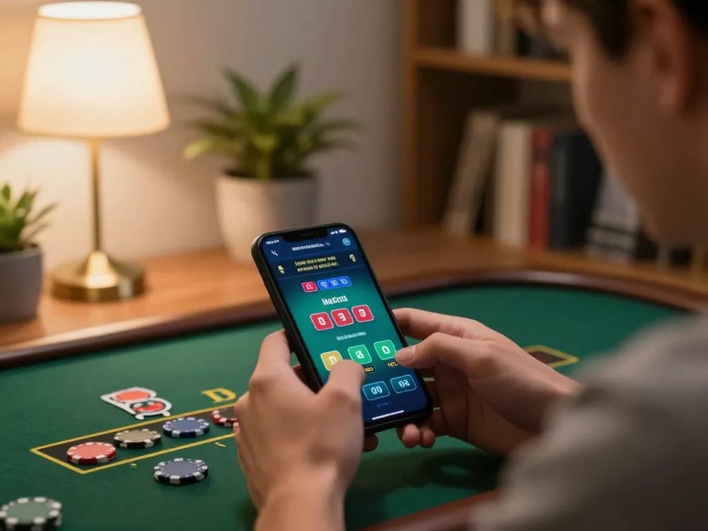 Player strategizing on DA88 mobile casino, winning at blackjack with engaging visuals.