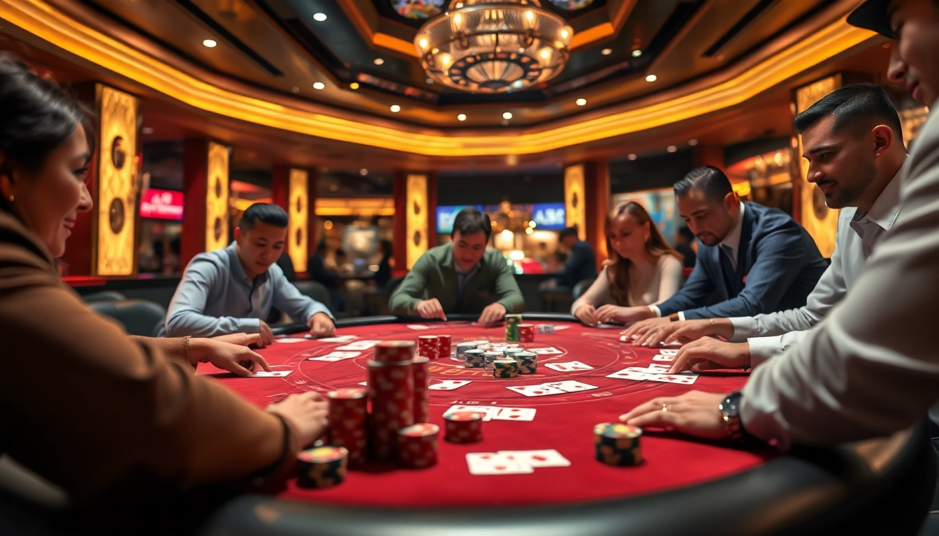 Engaging players at a luxurious game bài table in a high-end casino environment.