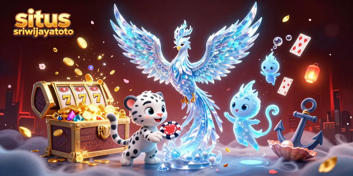Sbet on situs sriwijayatoto with a vibrant casino-themed 3D illustration featuring an ice phoenix, poker chip, and glowing sprites.