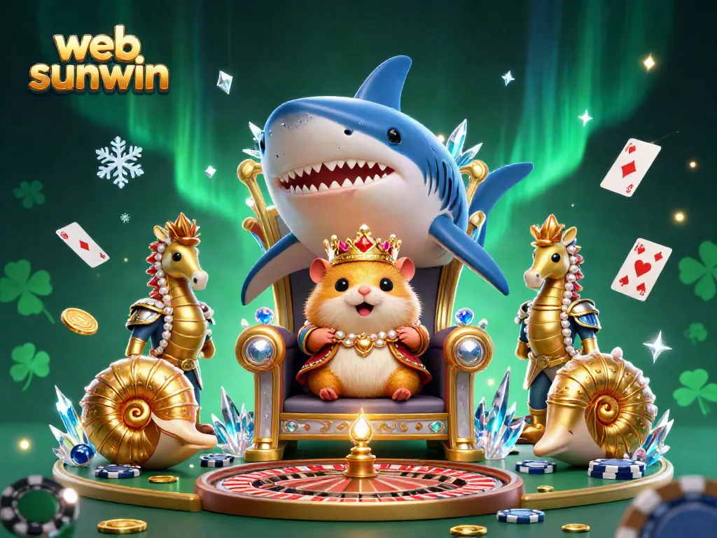 Engage with the vibrant world of web sunwin, featuring an exciting cartoon scene of a golden hamster king amidst live casino elements.