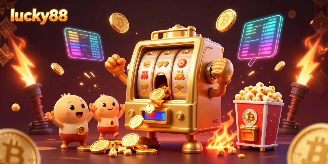 Hit the jackpot with lucky88 as golden coins cascade from a surprised slot machine.