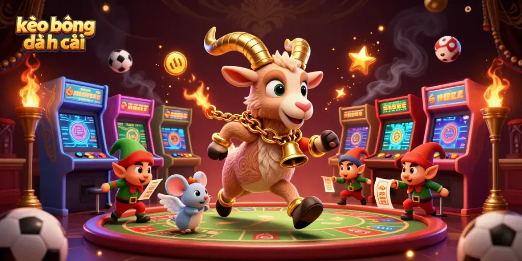 Bet on kèo bóng đá nhà cái in a dynamic sports betting casino scene with animated characters.