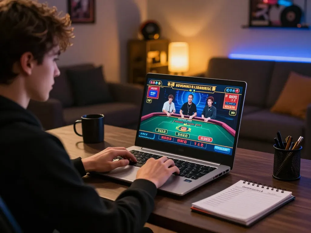 Engaging online gambling experience at https://ta88at.com/ with a player using a laptop for live casino gaming.