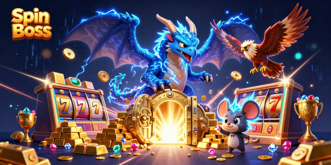 Spin Boss captures thrilling moments with a thunder dragon and vibrant elements in an exciting casino scene.
