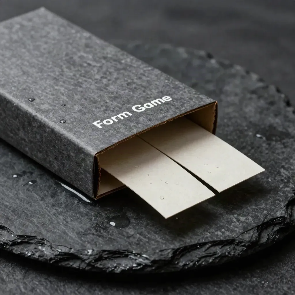 Grafietkarton met kalksteen en natte antwoordtabs op basalt, in koude damp