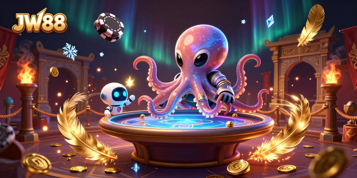 Engage with JW88's vibrant casino universe while the alien octopus plays holographic poker.