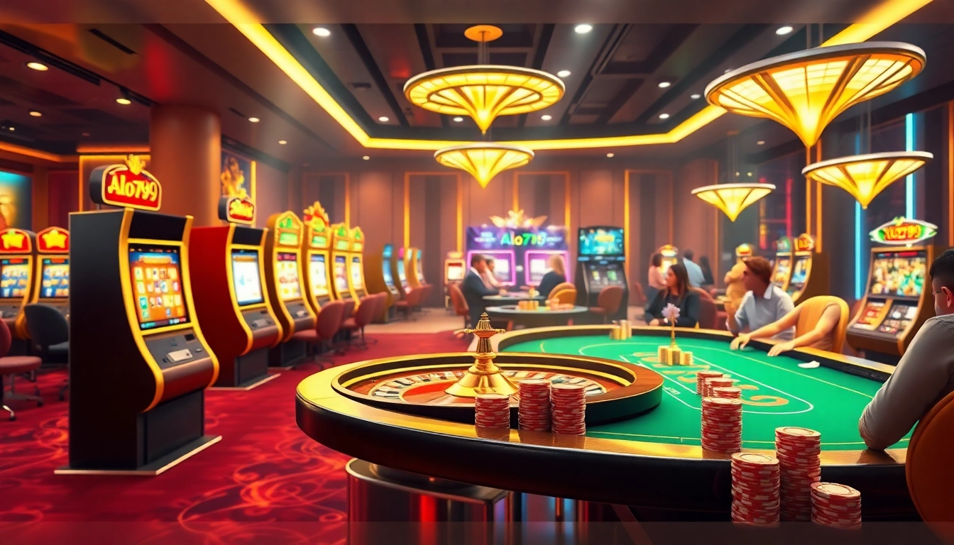 Alo789 Casino players engaging in thrilling gameplay at high-stakes gambling tables.