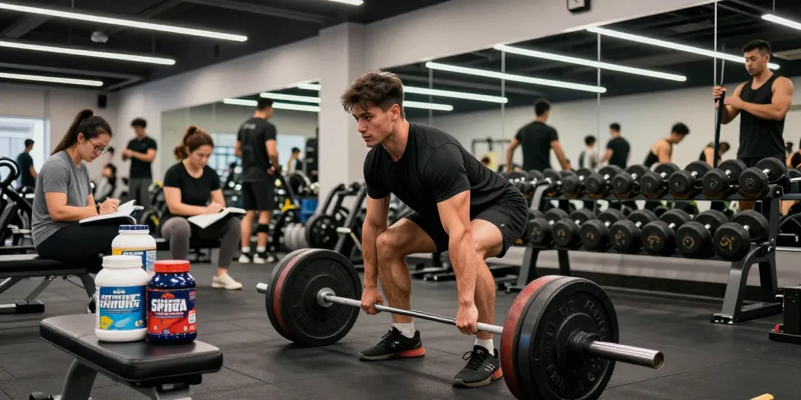 Bodybuilder focused on deadlifting in a vibrant gym, showcasing Prime Pharma Steroiden's role in fitness.
