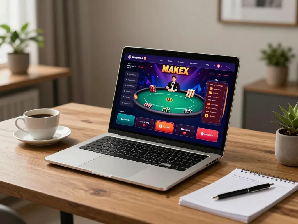 Engaging home setup for cm88 online poker, featuring laptop, strategy notes, and cozy lighting.