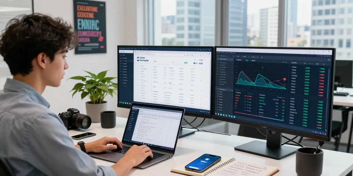 Professional setting showcasing BungeeExchange interface with market data, modern desk setup.