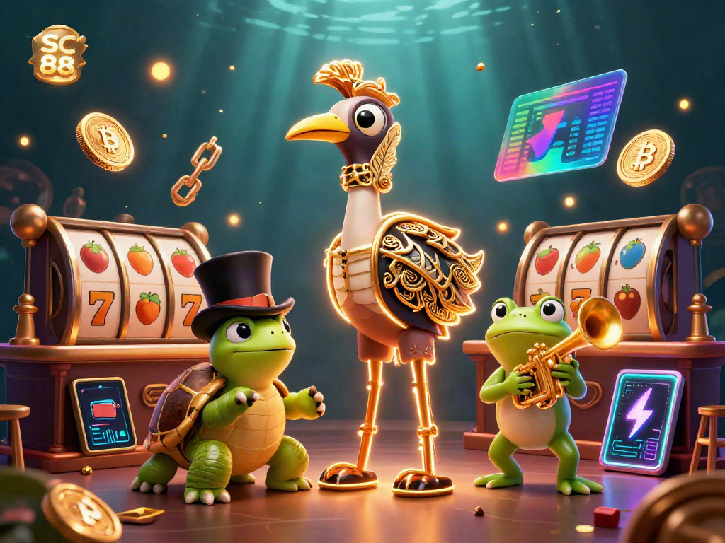 Engage with SC 88 while enjoying vibrant slot games in a dynamic, colorful casino scene.