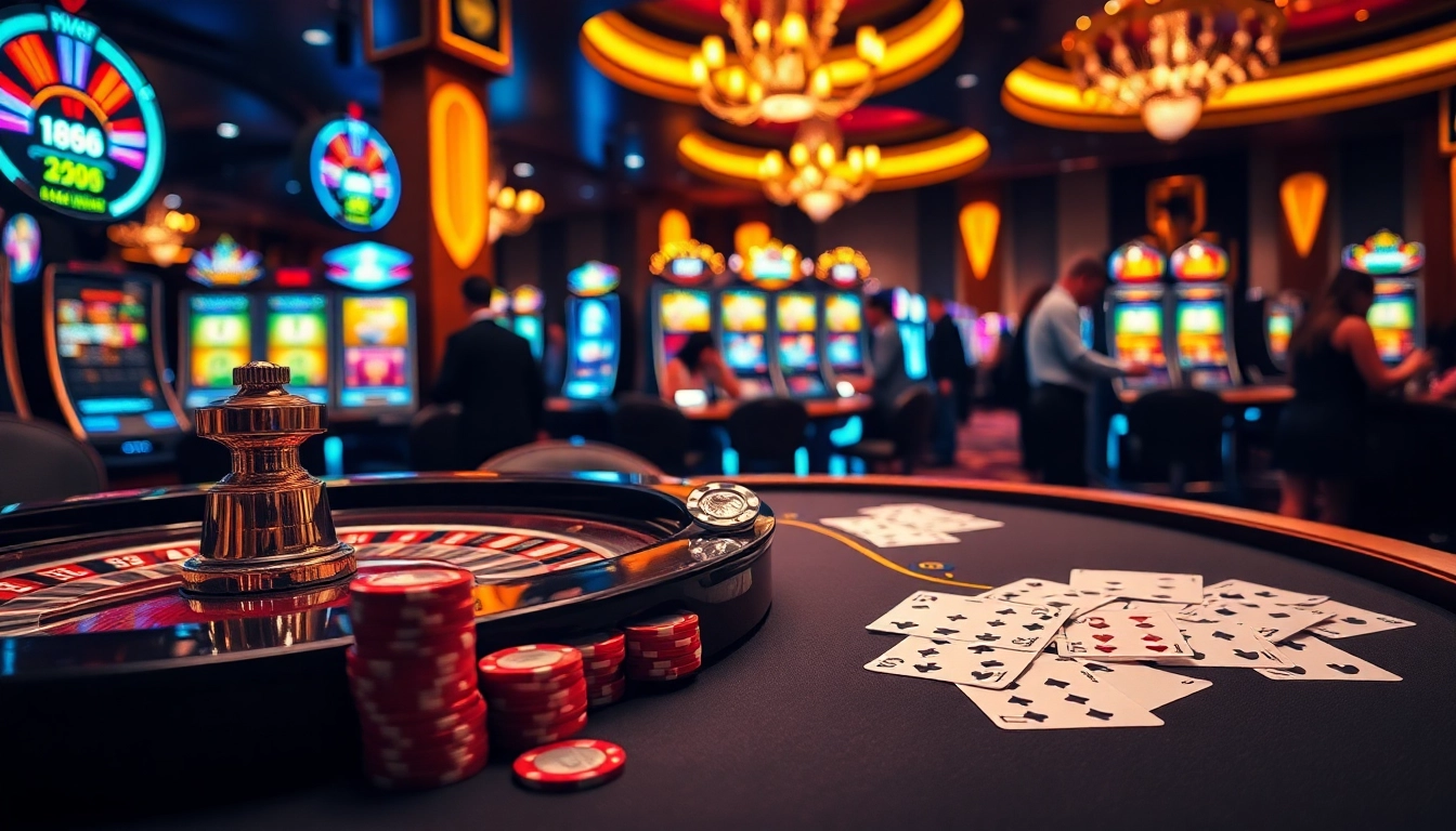 Experience the thrill of FB88 at a luxurious casino table with vibrant chips and cards.