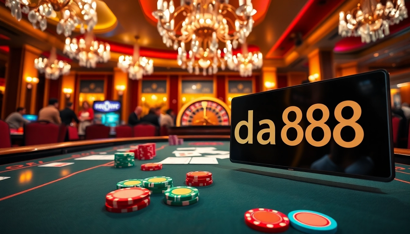 Experience the excitement of gaming with code da88 at a luxurious casino table full of chips and cards.