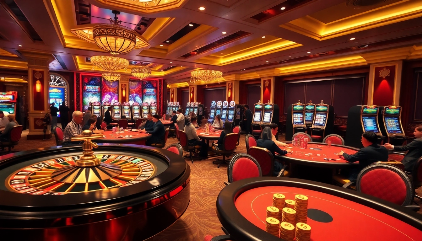 Excited gamblers strategizing in a luxurious casino scene at nhà cái nk88.