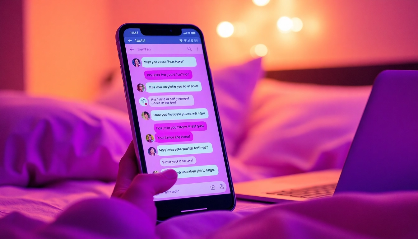 Engaging smartphone chat interface showcasing sexting AI interaction in a cozy setting.