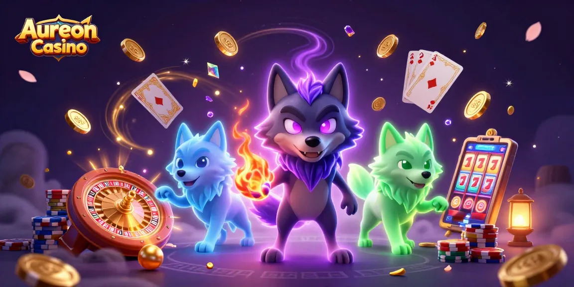 Aureon Casino brings excitement with a wolf leader and ghostly companions amidst coins and games.