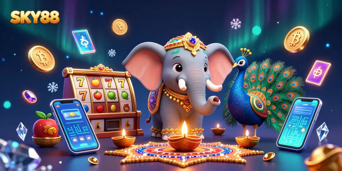 Engage with thrilling slots at SKY88, featuring a colorful elephant amidst gleaming riches.