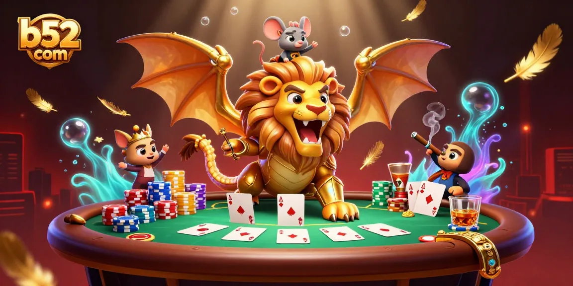 Engage with thrilling actions in b52 com featuring an exciting poker showdown and vibrant casino atmosphere.