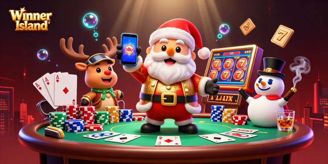 Play exciting jackpot slots at Winner Island, featuring colorful casino elements and vibrant characters.