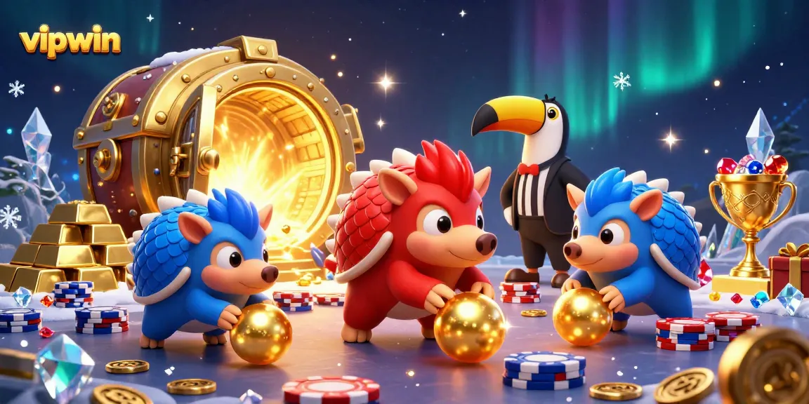 Experience thrilling gameplay at vipwin with animated pangolins bowling through poker chips.